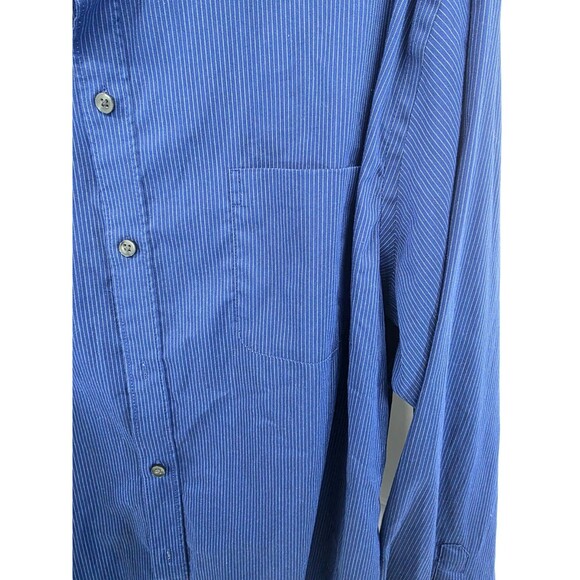Van Heusen Dress Shirt Mens XL 17 17 1/2 Blue Pin Stripe Long Sleeve Pocket - Picture 3 of 8